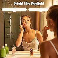 Vista 3 de Juego de 2 luces inalámbricas de maquillaje para espejo, barra de luz LED recargable para espejo de baño con 3 CCT y regulables, elegante Blanco