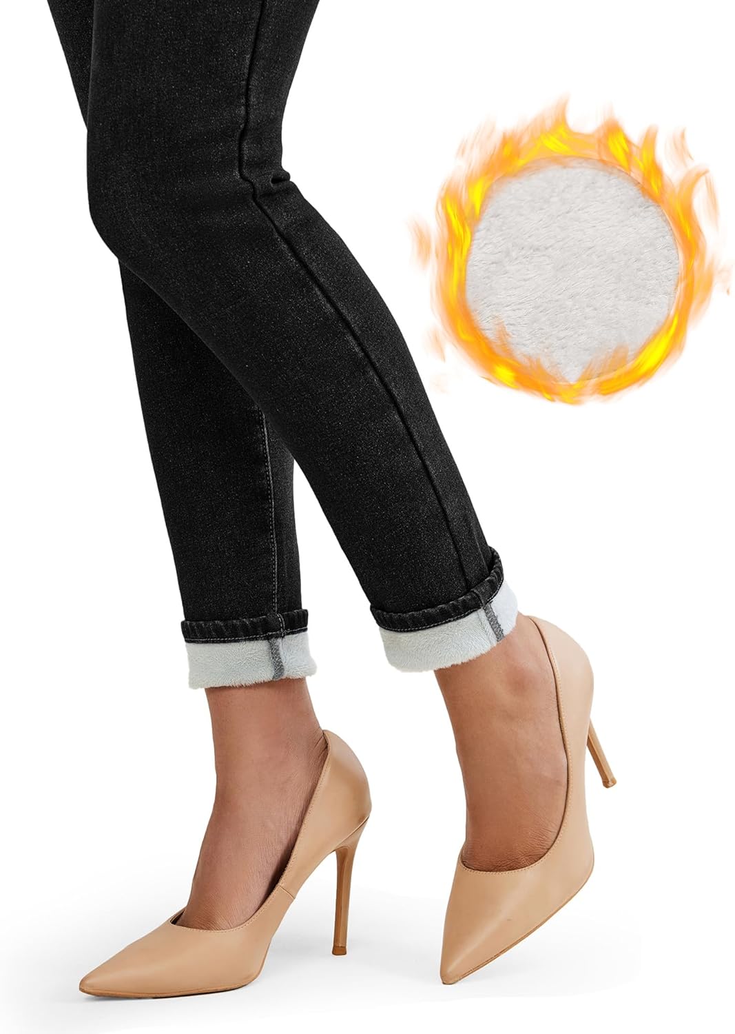 LookbookStore Fleece Lined Jeans for Women High Waisted Skinny Sherpa Jeans Winter Jeggings Warm Denim Pants Trousers - Image 2