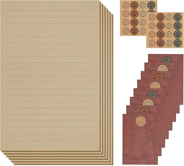 Stationery Paper with Envelopes Set 95 Pcs Writing Stationery Paper Vintage Letter Paper Aged Envelopes,48 Sheets Letter Papers,15 Envelopes,32 Sealing Stickers for Writing Handmade Letter