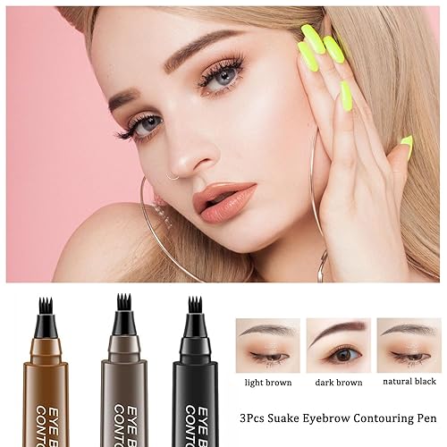 Miniatura 7 de Suake - 3 bolígrafos de contorno de cejas, lápiz líquido para cejas, resistente al agua, microblading para cejas, 4 puntas precisas, de larga
