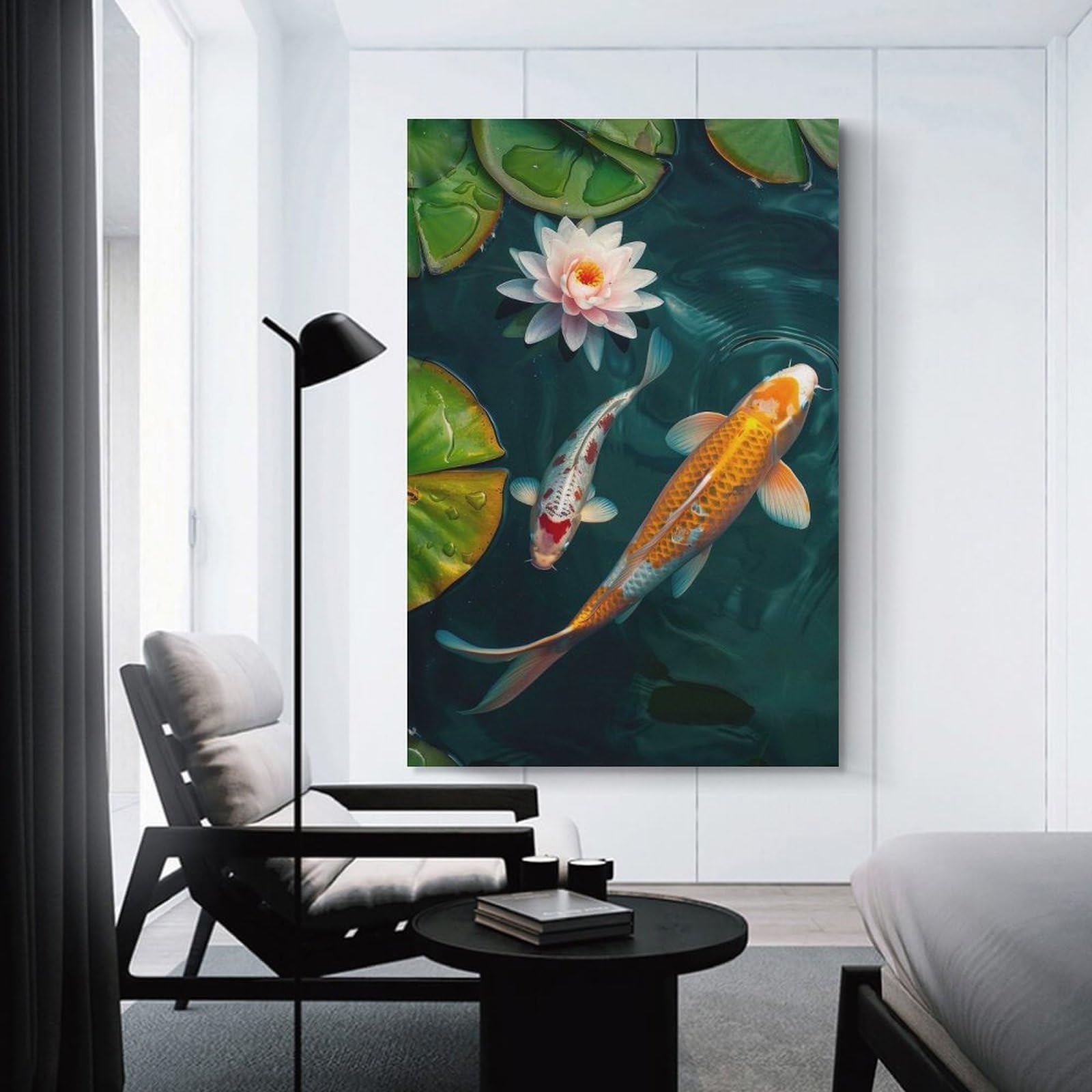 Junmoney Unframe-Style-12-1 Koi Fish And Water Lily Wall Decor Canvas Print 08X12inch(20X30cm), For Sofa Walls, Lounge Or Home Corners, Modern Wall Decor For Cosy Interiors