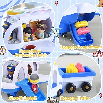 PLAY Airplane Toy Safari Animals Figures Toys Playset for Kids, Toddler Airplane Toys Travel Plane Toys for Kids 2+ Years Old with Lights & Sounds for Boys Girls Gifts Birthday