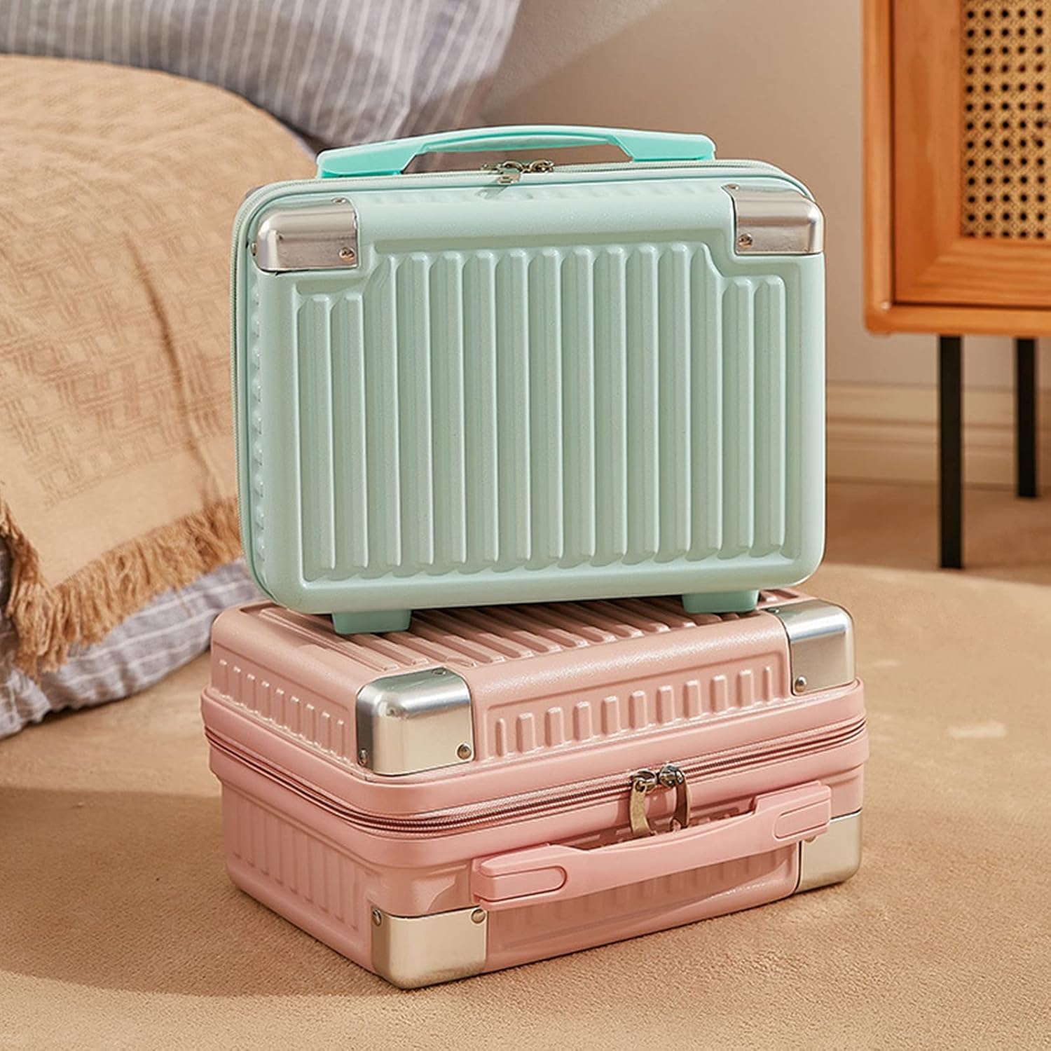 Borsa da Viaggio per Il Trucco da 14 Pollici - Custodia Cosmetica Multifunzionale per Bagaglio A Mano, Organizer per Articoli da Toeletta E Prodotti di Bellezza Green One Size