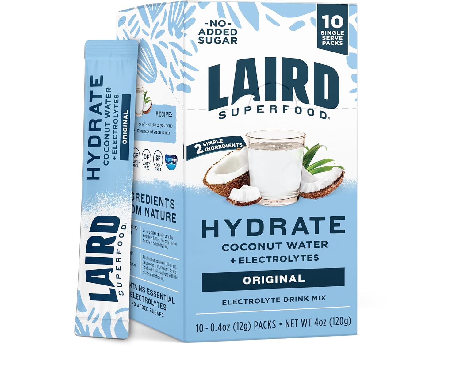 LAIRD SUPERFOOD Original Hydrate Coconut Water 10ct, 0.3 OZ