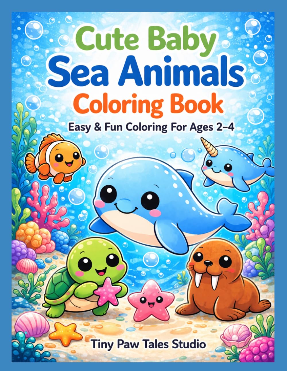 Cute Baby Sea Animals Coloring Book: Easy & Fun Coloring For Ages 2–4