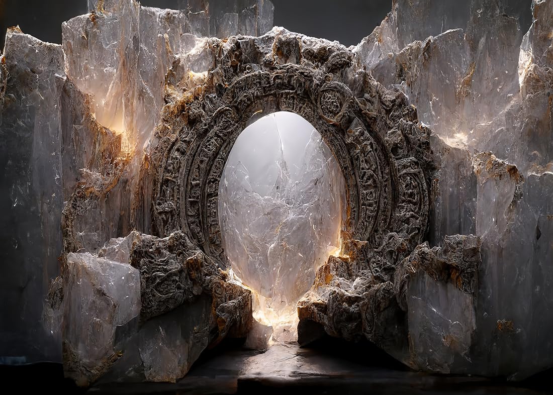 Loccor 10x8ft Fabric Fantasy Vintage Stone Gate Backdrop Crack Jade Ghostdom Scene Portal to The Underworld Photography Background for Spooky Night