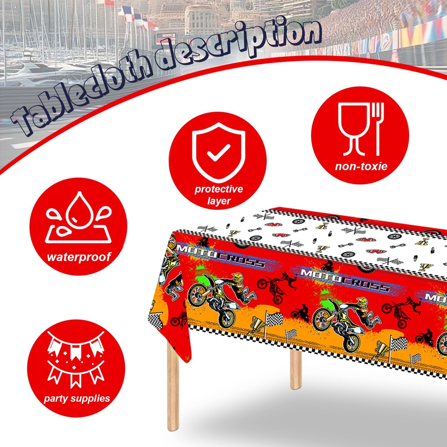Egami 2pcs Dirt Bike Party Tablecloth for Motocross Supplies Decorations 87 inches x 51 inches for Motocross Dirt Bike Birthday Party Supplies