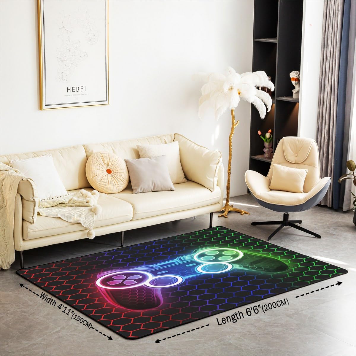 Loussiesd Dywan dla graczy dla dzieci 150 x 200 cm o strukturze plastra miodu dywan do salonu chłopcy dziewczęta gamepad dekoracyjny dywan konsola do gier kontroler nastolatki wewnętrzna mata