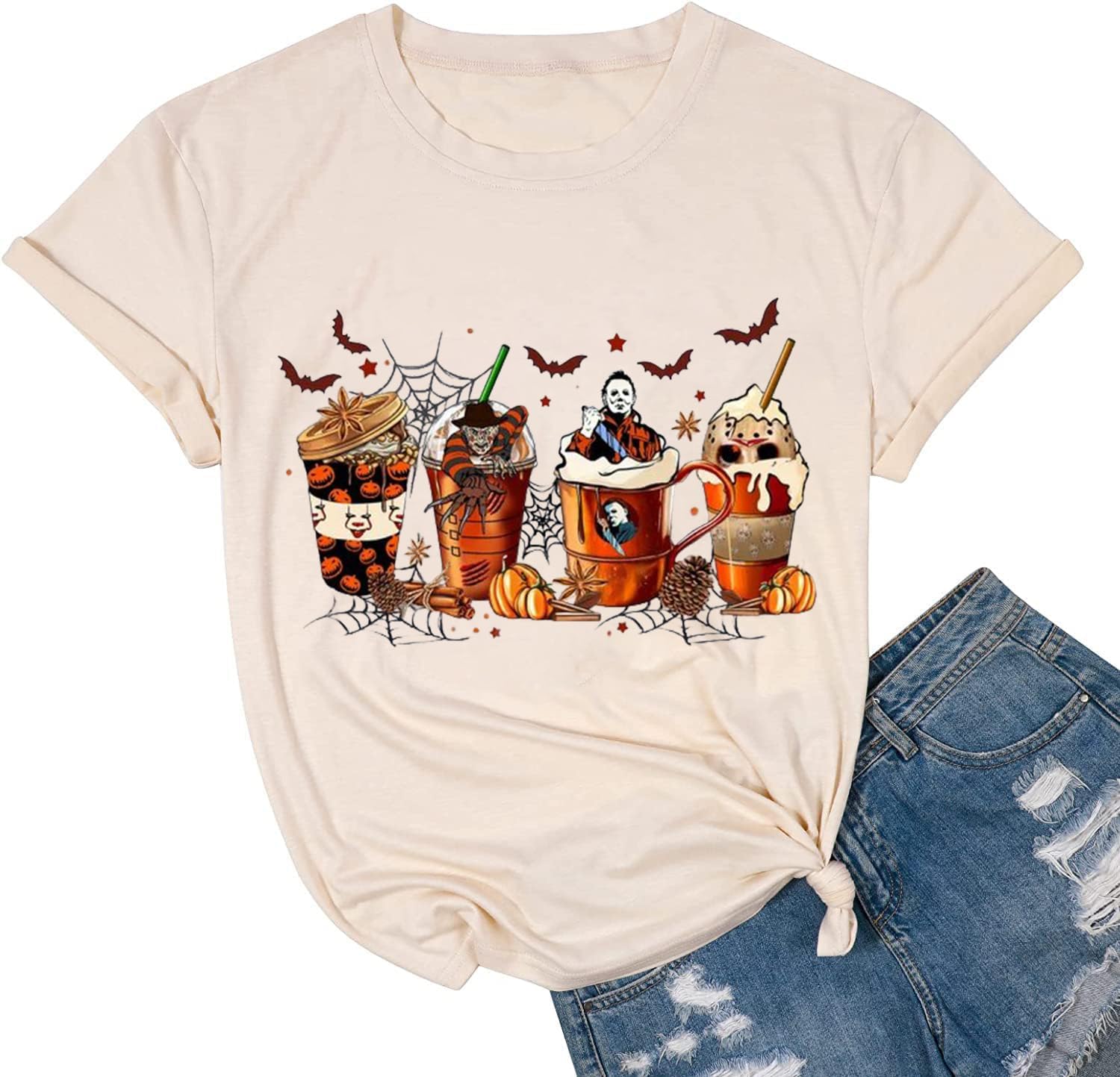 Halloween Shirts for Women Leopard Pumpkin Shirts Cute Fall Short Sleeve Graphic Tee Tops