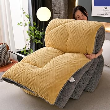 Super Warm Double-Sided Velvet Lambswool Quilt Plush Comforter, Lamb Cashmere Warm Quilt Core, Thickened Double-Sided Plush Comforter, Thick Wintering Warm QuiltYellow,59x79in8lb
