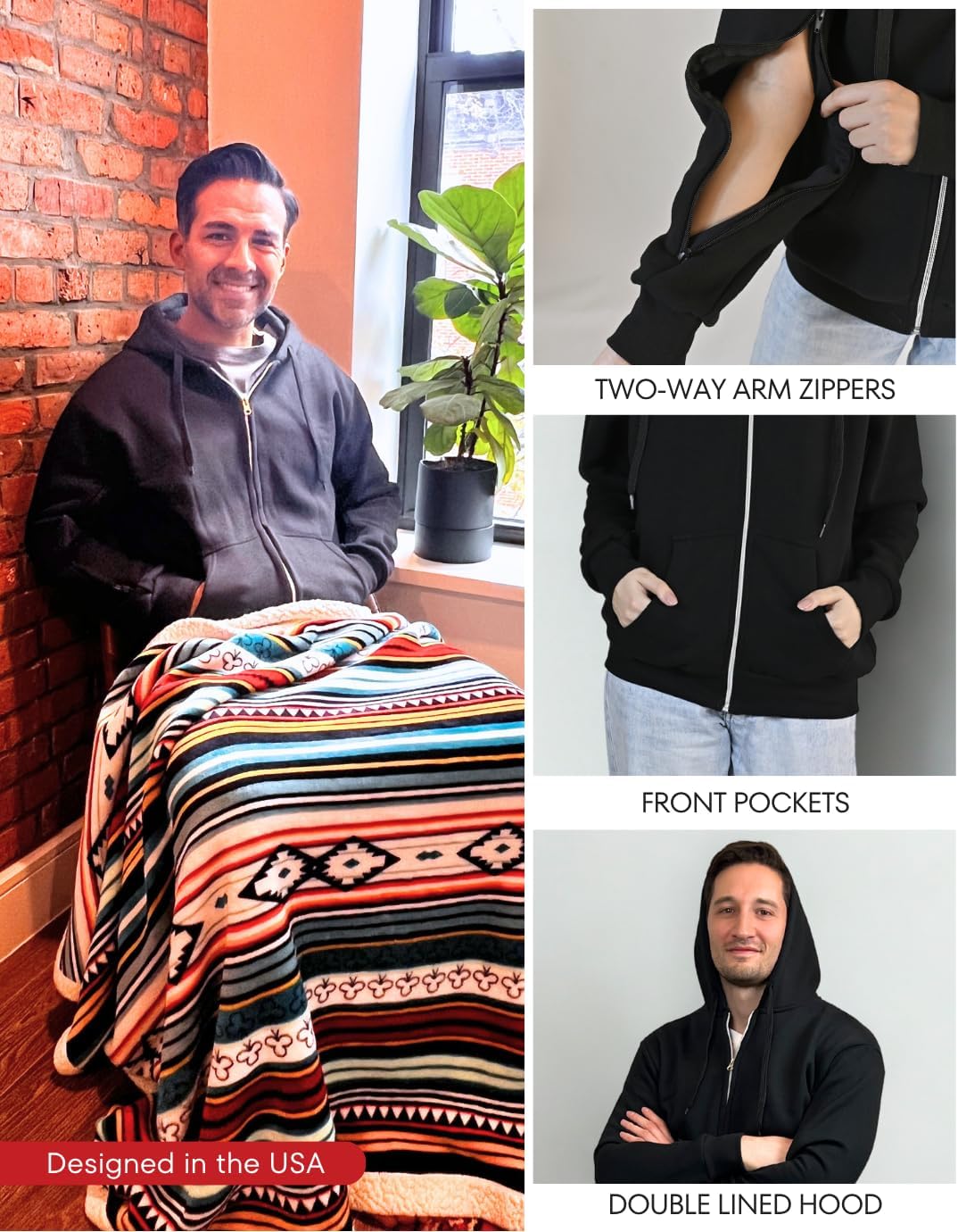 Inspired Comforts Dialysis Port Access Unisex Hoodie with Two Way Arm Access Zip - Image 2