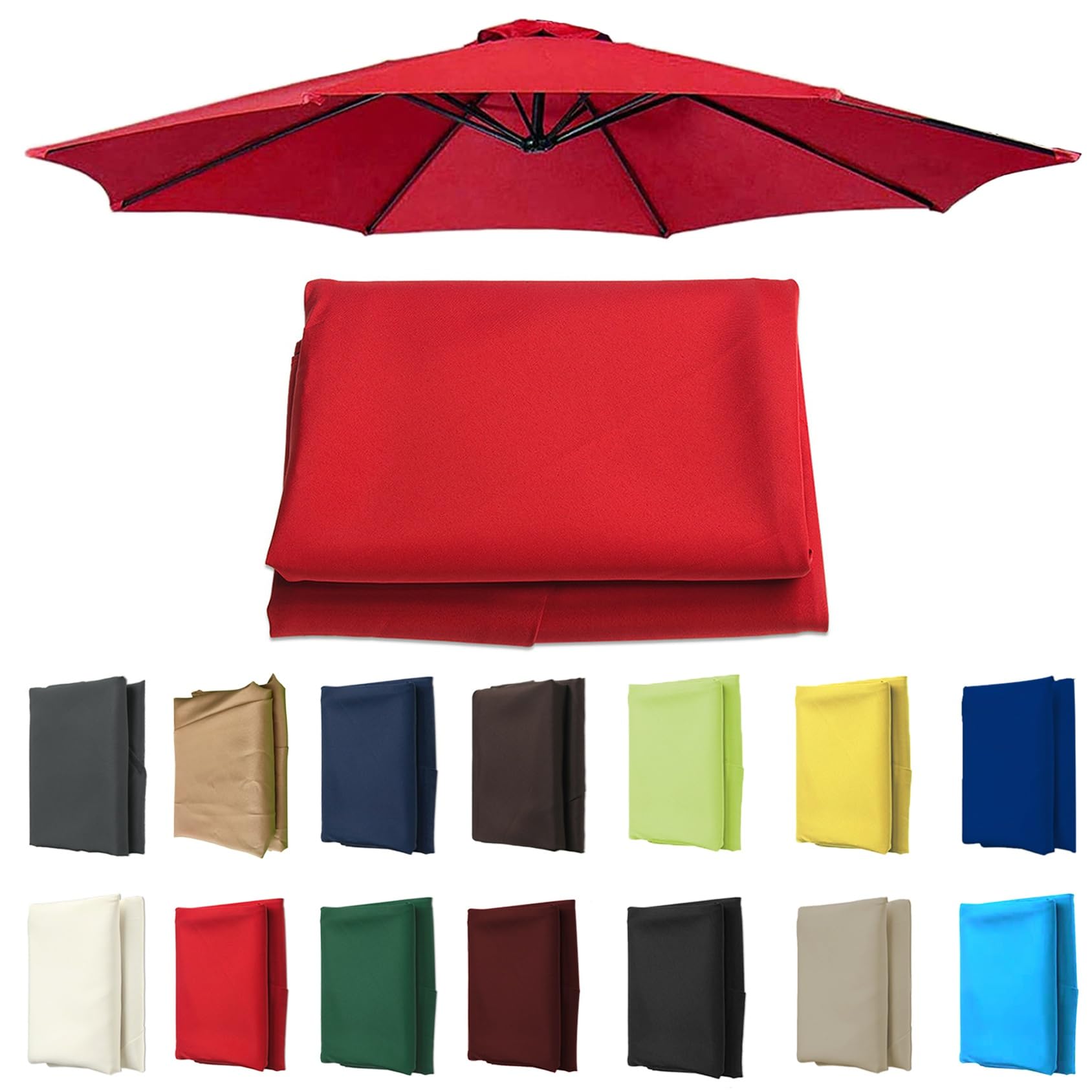 6 Arms/8 Arms Sun Umbrella Replacement Cloth, 200/270/300 CM Umbrella Replacement Canopy Cantilever Parasol Top Fabric Cover Sunshade Cloth - For Garden Patio Yard Beach Pool Market Table(Color:Red,Si
