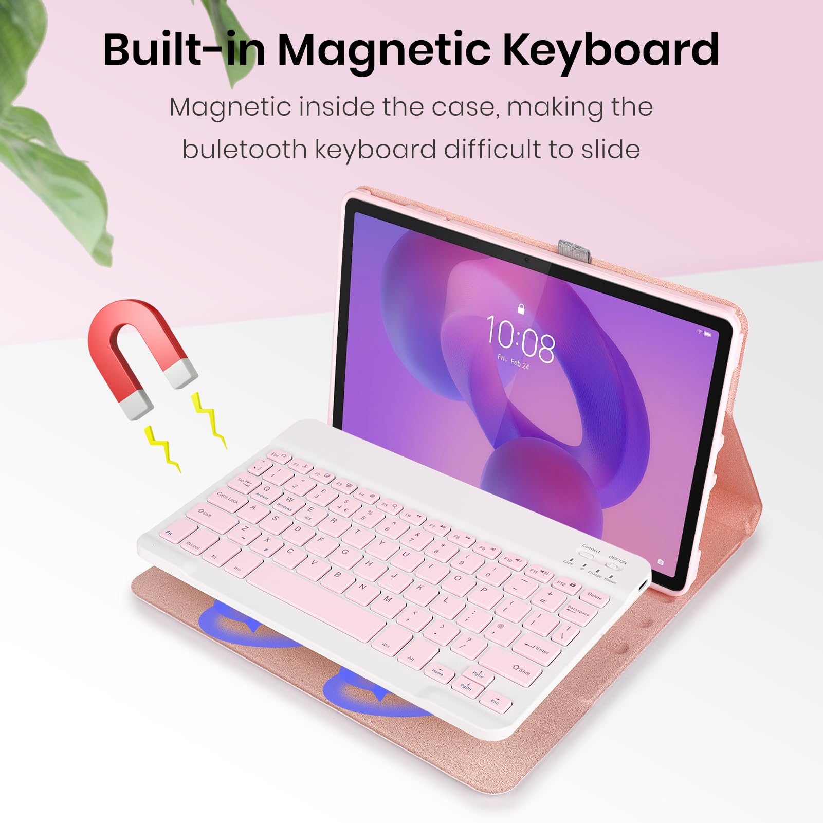 Funda Teclado para Lenovo Idea Tab 2025 11 Pulgadas(TB336FU/TB336ZU),Soporte para Lápiz y Teclado Recargable, [Español] Magnético Desmontable BluetoothTeclado para tablet lenovo idea 11 (Rosa)
