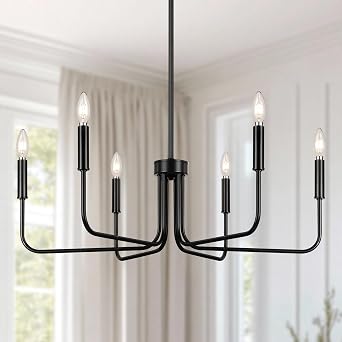 SunRider 6-Light Black Chandelier, Farmhouse Pendant Lamp for Dining Room