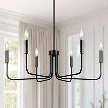 SunRider 6-Light Black Chandelier, Farmhouse Pendant Lamp for Dining Room | E12 Base, Adjustable Height & Angle, Sloped Ceiling, Pre-assembly, Hanging Light, Hallway, Living Room, Entryway, Attic