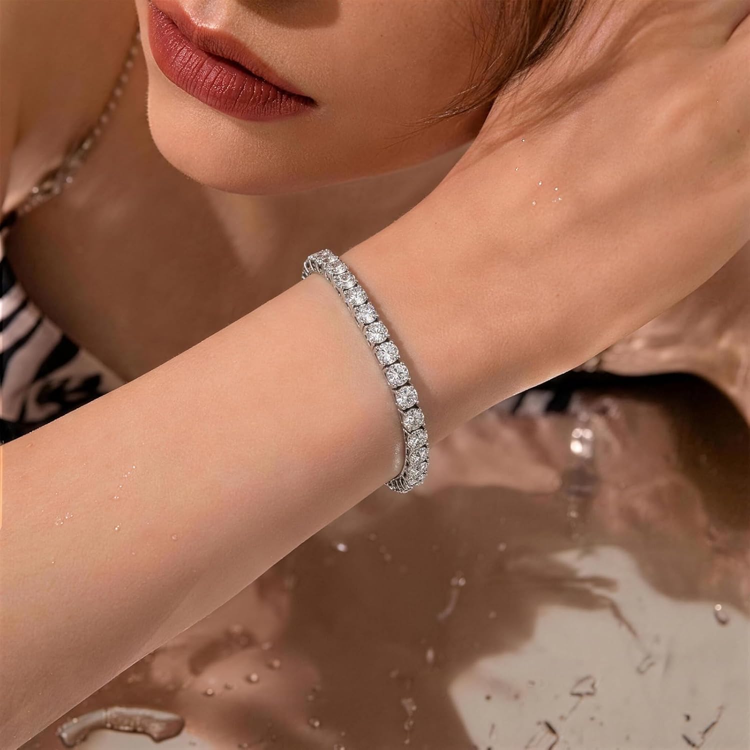 Waterpoof Non-Tarnish Tennis Bracelet for Women,Hypoallergenic Stainless Steel with 3mm Cubic Zirconia,Thicken PVD Plating with Real Gold, One Size Fits All withAdjustable Removable Links