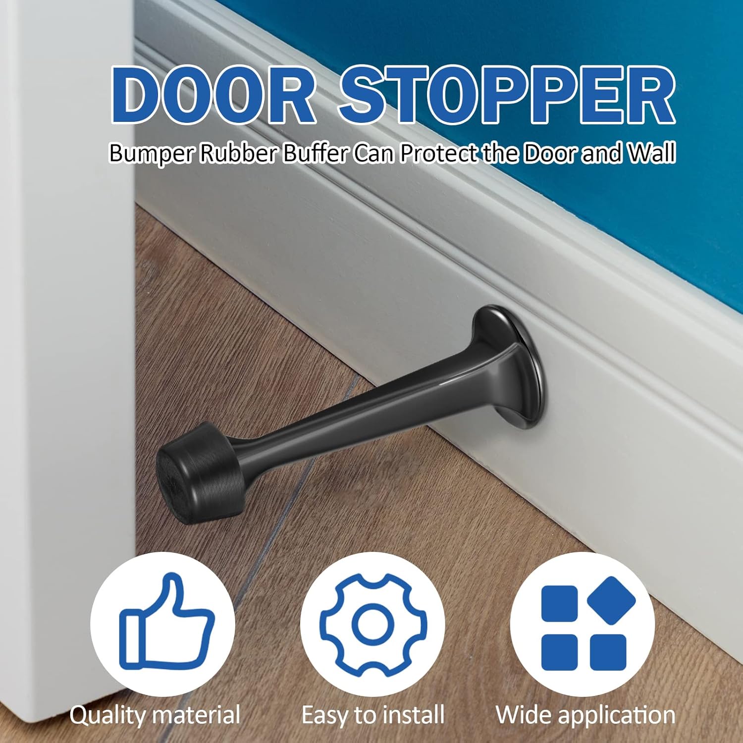 Chumia 24 Pack Door Stop Heavy Duty Solid Rigid Door Bottom Stoppers with Soft Rubber Tip Wall Mount for Protect Wall(Black)