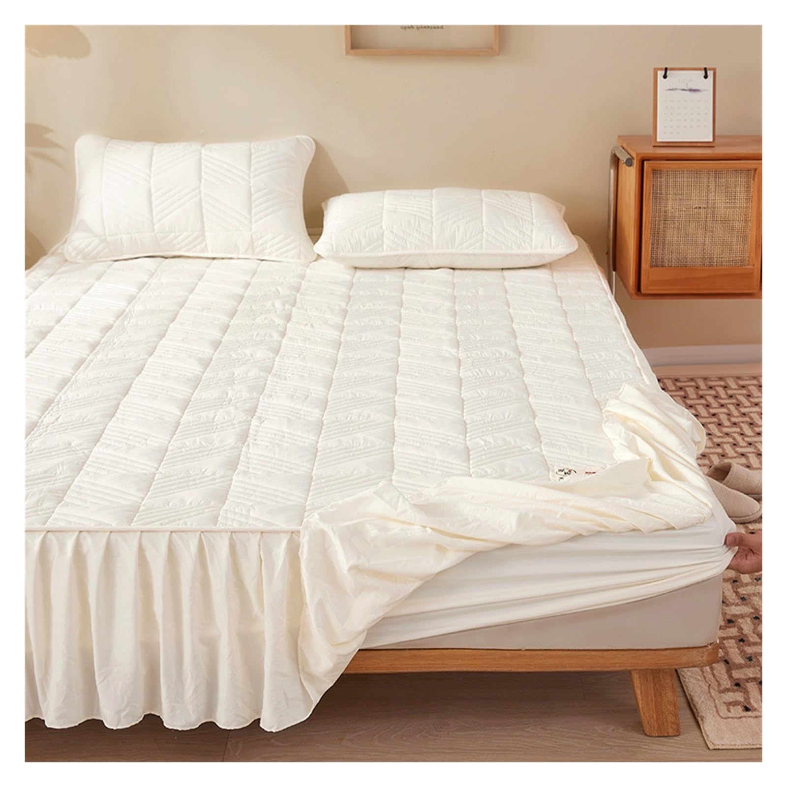 Mother And Baby Raw Cotton Thickened Soybean Quilted Bed Skirt Protective Cover Fitted Sheet Bedspread Mattress Cover(200x220cm)