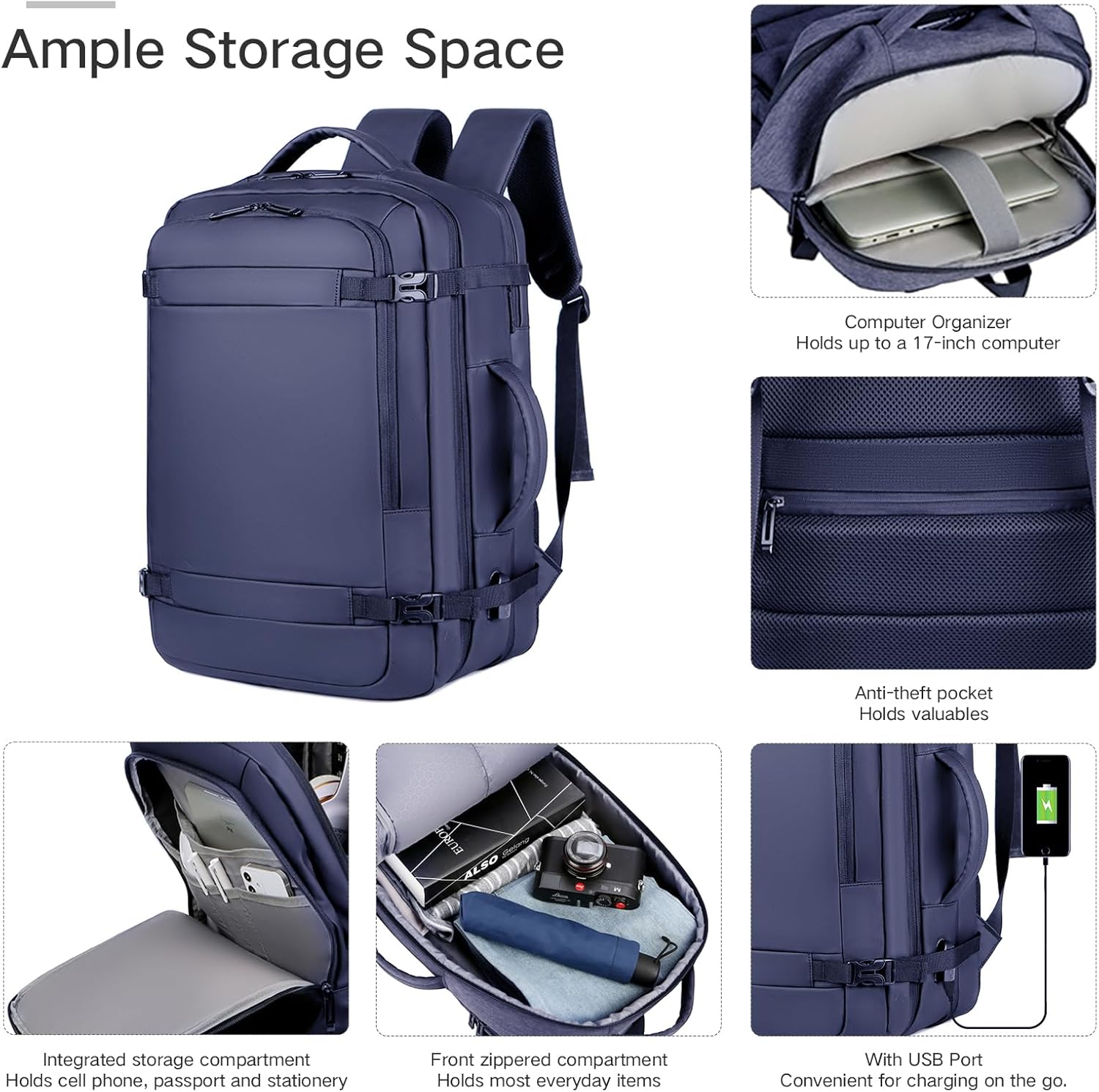 Travel Laptop Backpack, Carry on Luggage with USB Charging Hole, Lightweight Waterproof Laptop Backpack for Business