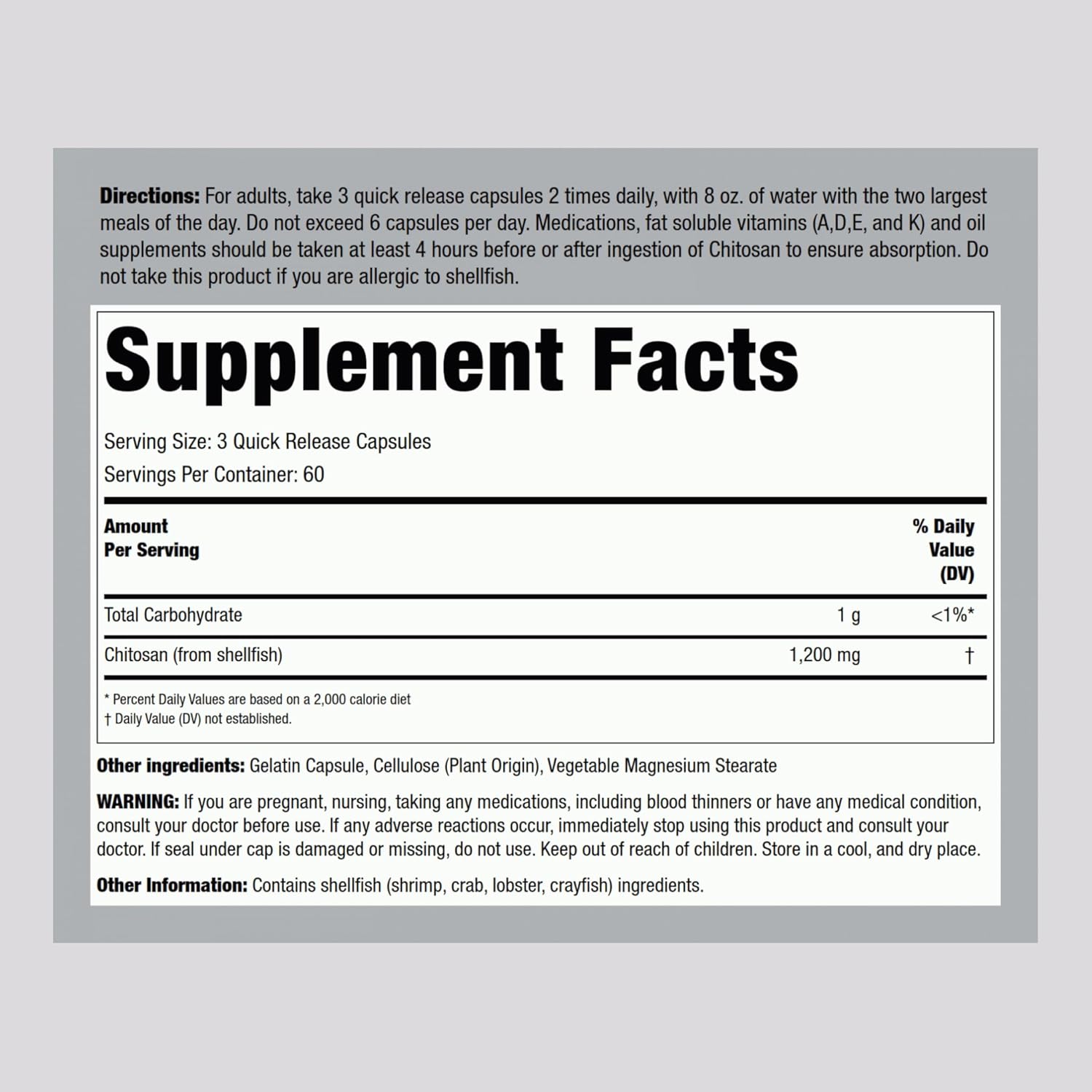 Piping Rock Chitosan Supplement 1200 mg | 180 Capsules | Ultra Lipo Chitosan | Absorbing Action | Non-GMO, Gluten Free - Image 2