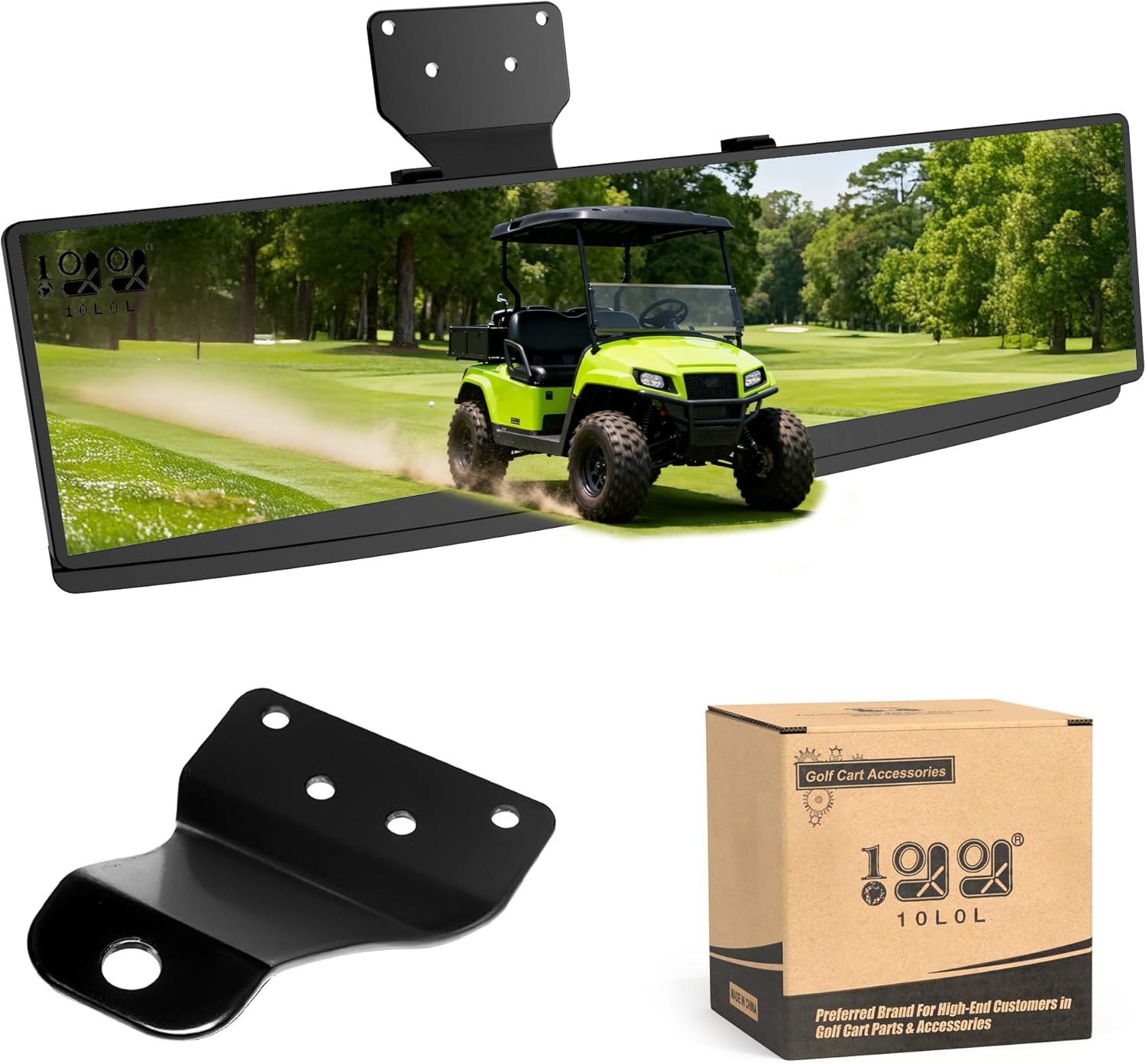 10L0L Golf Cart Rear View Mirror Universal for Yamaha EZGO Club Car, 270 Degree Rotation Adjustable Full Rearview Golf Cart Mirror with built-in LED light