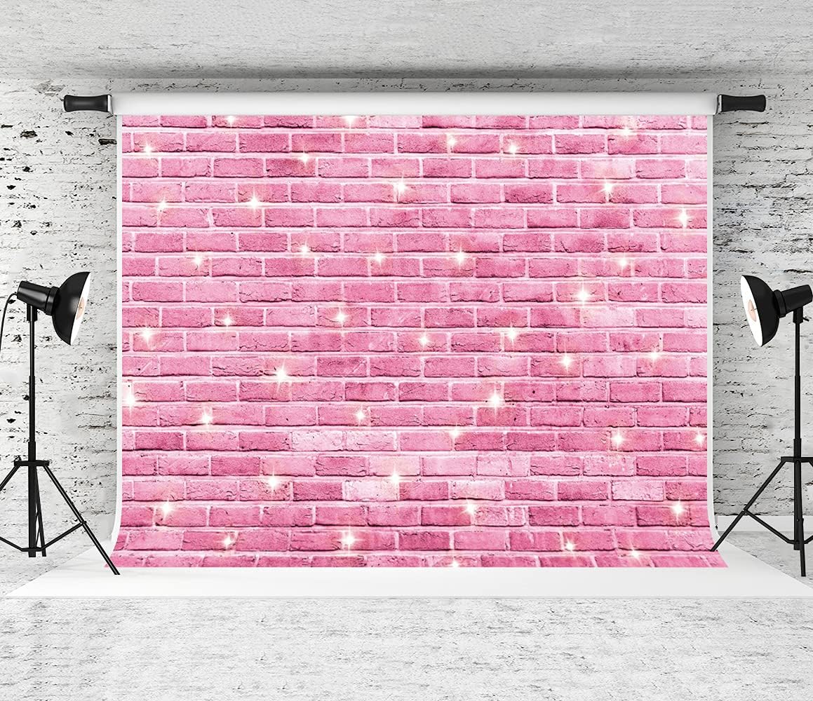 RBQOKJ 7x5ft Wedding Pink Brick Backdrop Pink Glitter