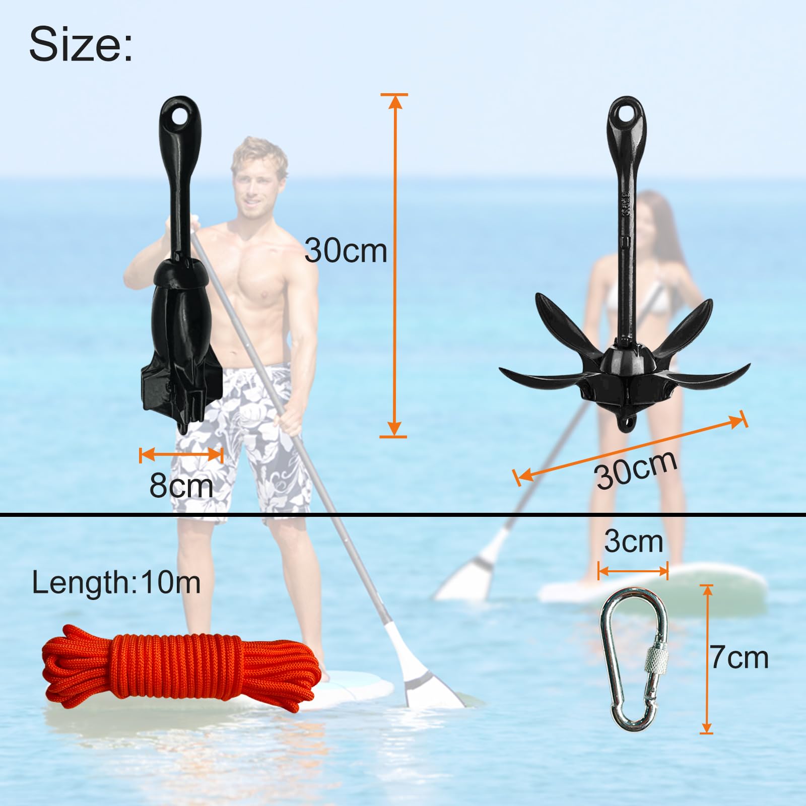 BeGrit Kayak Anchor 3.3 lb Small Boat Anchor Kit Green Folding Grapnel Anchor Carbon Steel for Canoe Jet Ski SUP anchor with 32.8 ft ø 6 mm Anchor Line Carrying Bag - Image 2