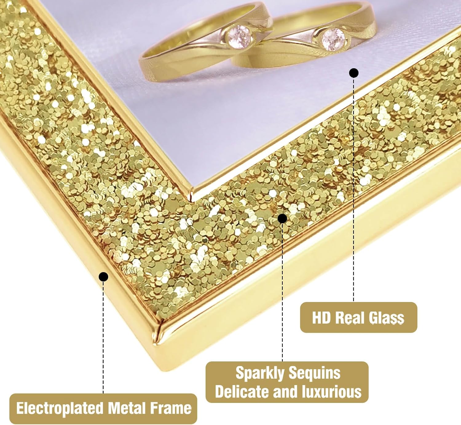 HIKWADERY 8x10 Picture Frame Glitter, Gold Bling 8 by 10 Photo Frames with HD Real Glass, for Wall or Tabletop Display, Family Friends Wedding Mother's Day Gift (8 x 10, Gold)