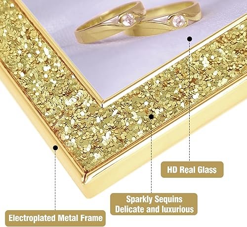 Vista 36 de Portarretratos de 5 x 7 pulgadas con purpurina, marcos de fotos negros de 5 x 7 pulgadas con cristal real HD, para pared o mesa, regalo de boda