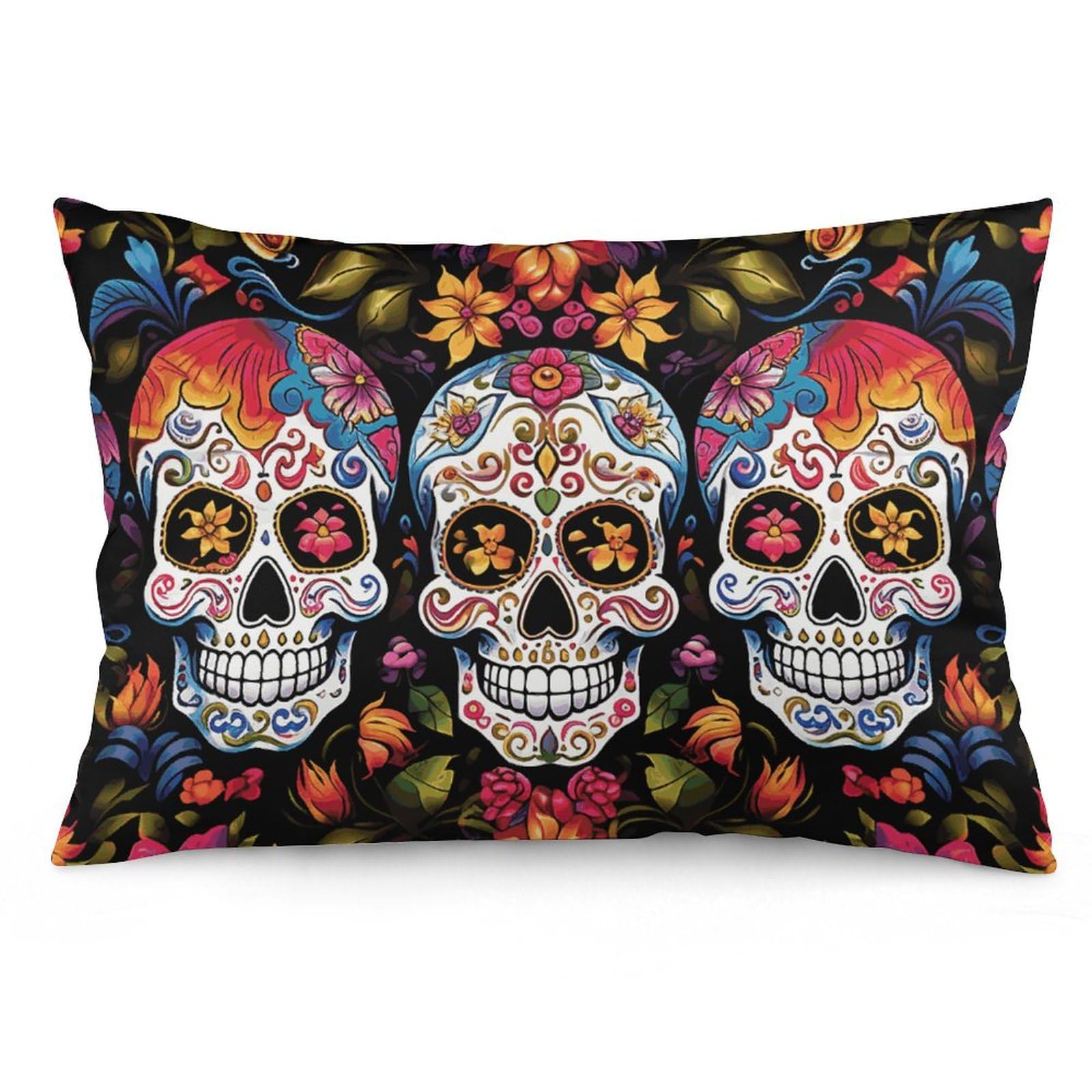 Taie d'oreiller crâne en coton doux imprimé multicolore 40x40cm