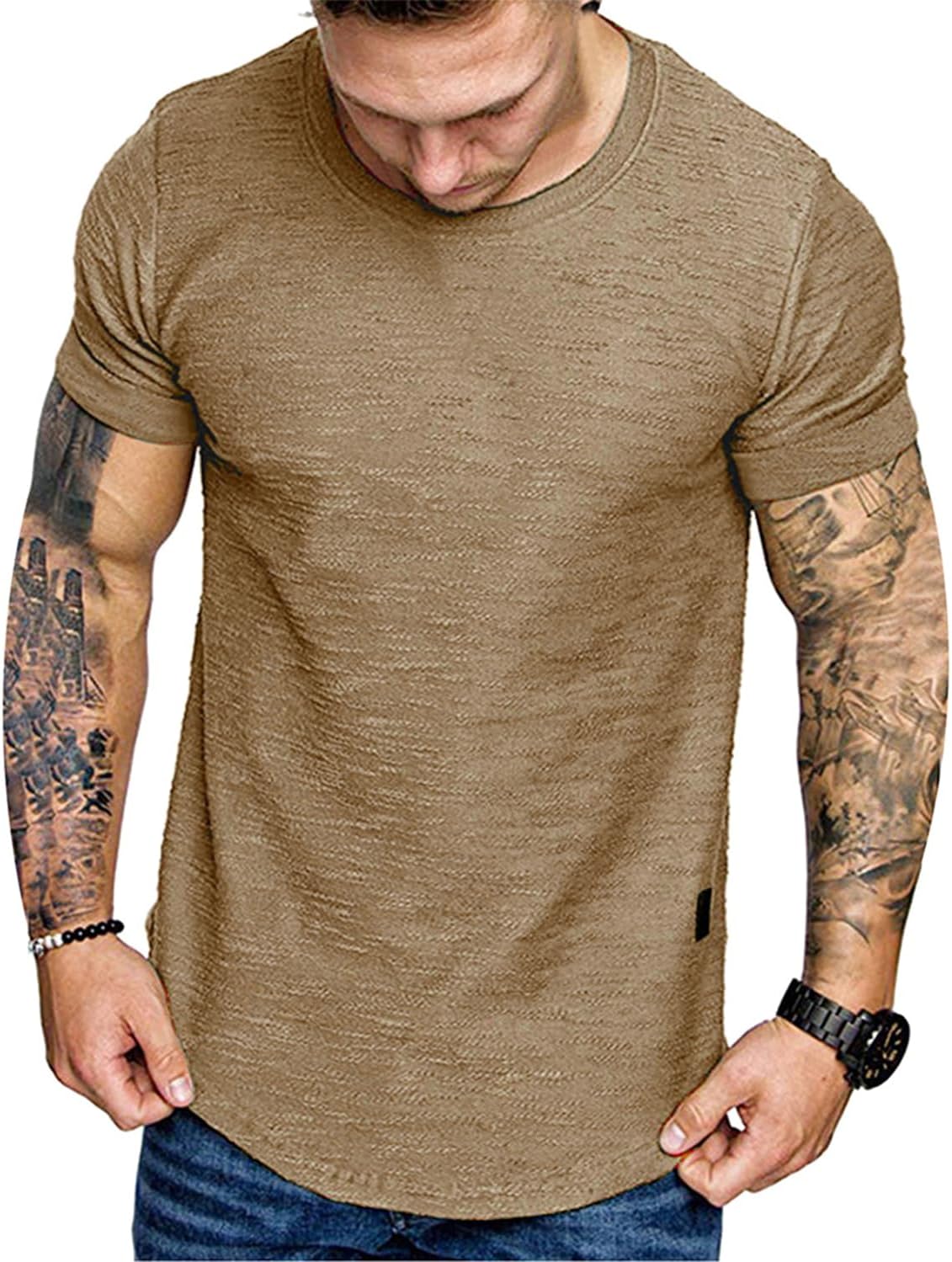 Fashion Mens T Shirt Muscle Gym Workout Athletic Shirt Cotton Tee Shirt Top - Image 2