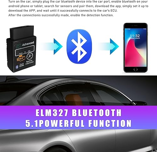 Miniatura 4 de Dickno Escáner Bluetooth OBD2 para automóvil, lector de código inalámbrico y herramientas de escaneo de diagnóstico de motor de verificación con