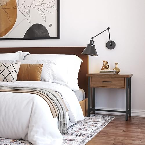 Miniatura 255 de SIMPLIHOME Sawhorse - Mesita de noche de madera maciza de 24 pulgadas de ancho, moderna, industrial, color gris envejecido, para sala de estar y