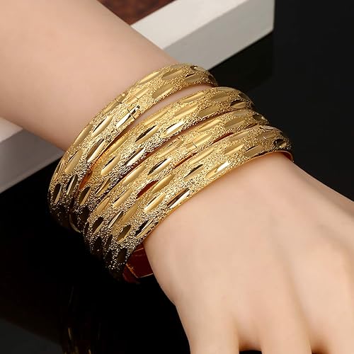 Miniatura 3 de Pulseras africanas árabes etíopes de Dubai de color oro de 24 quilates brazaletes de boda joyería nupcial, Latón