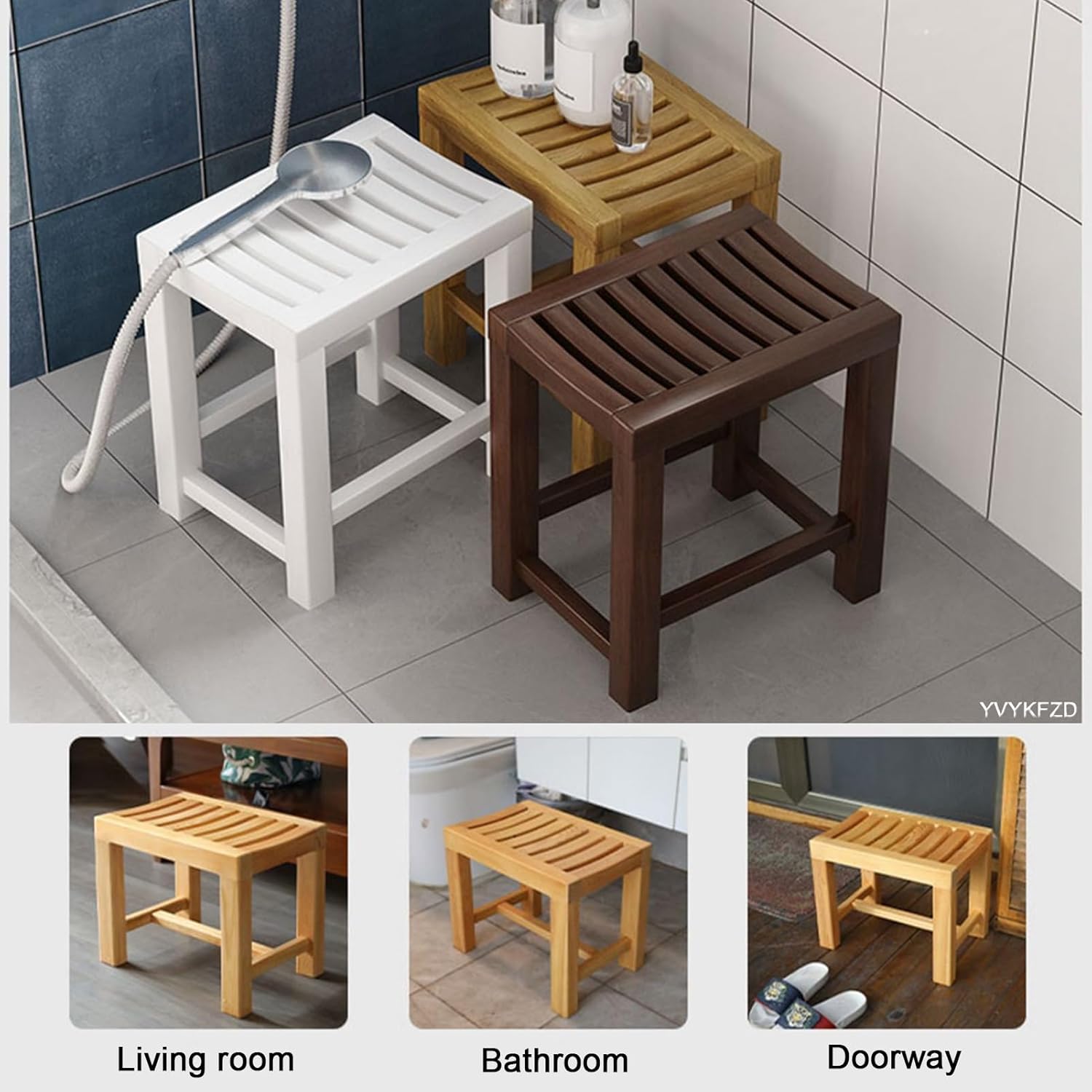 YVYKFZD Indoor/Outdoor Garden Bench, Modern Wood Patio Bench Seat, Weatherproof Bathroom Bench Chair, Durable and Comfortable Design, for Poolside, Bathroom, Entrance (Color : Haze Blue, Size : 42x2