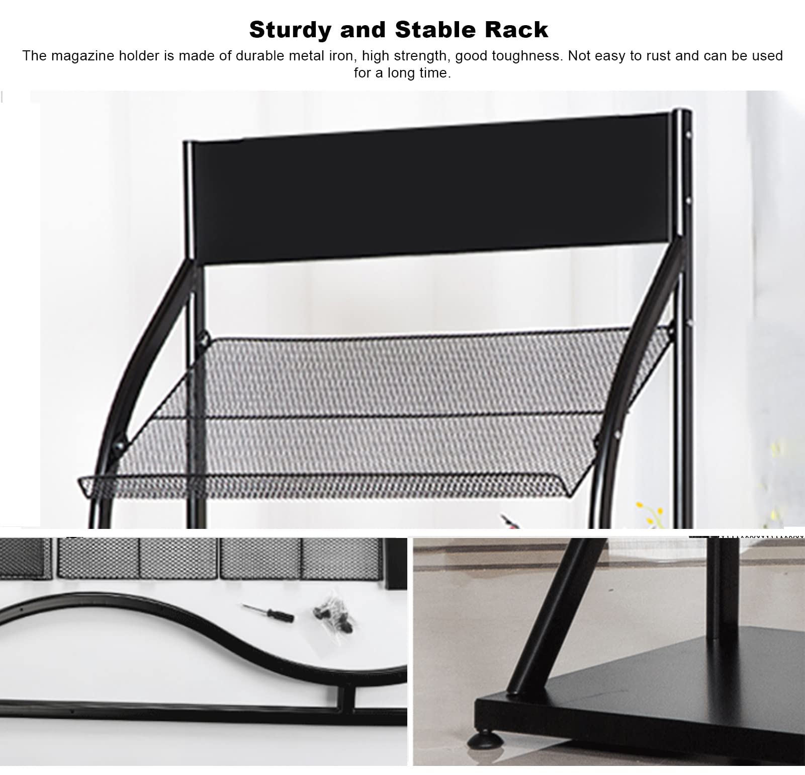 MTSON Prospektständer Magazin Rack Floor Standing Literaturständer, Metall Office Katalog Display Stand Zeitungshalter für Ausstellung, Langlebige Broschüre Stehen - Schwarz