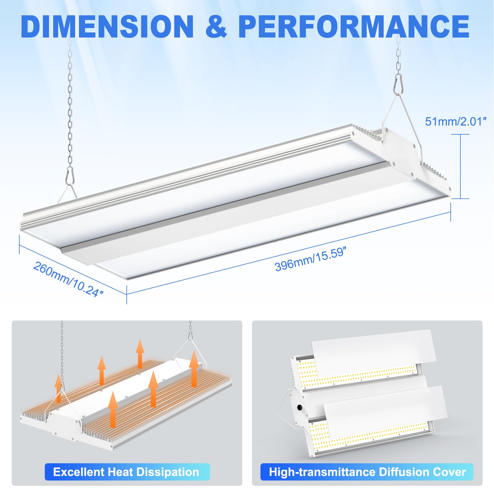 150W Linear High Bay Shop Light 22500LM UL DLC Listed 5000K LED High Bay Light 0-10V Dimmable 150LM — view 4