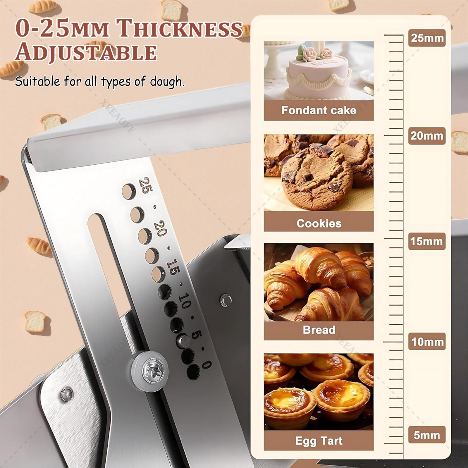 Teigwalze aus Edelstahl, klappbare manuelle Teigrolle mit Einstellbarer Dicke von 0–25 mm, 12"/16" Teigrollmaschine für Croissants, Pizza und gewerbliche Bäckerei T400