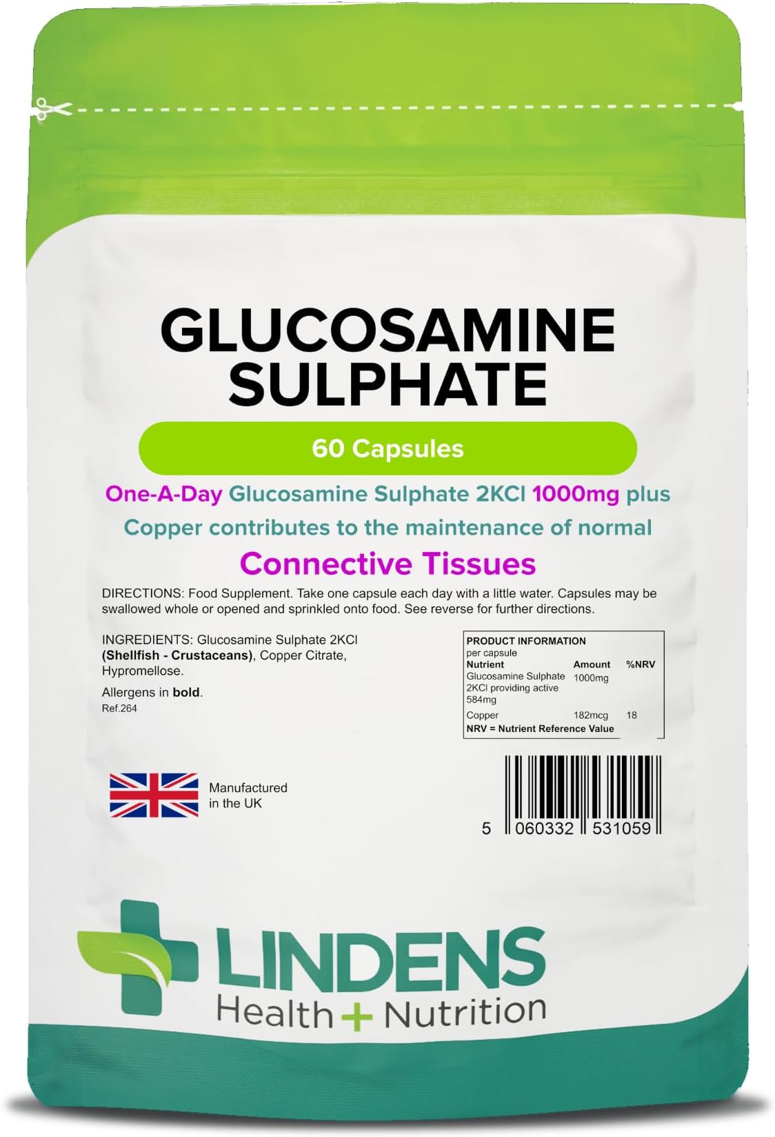 Glucosamine Sulphate 2kcl 1000mg 1/Day 60 Capsules