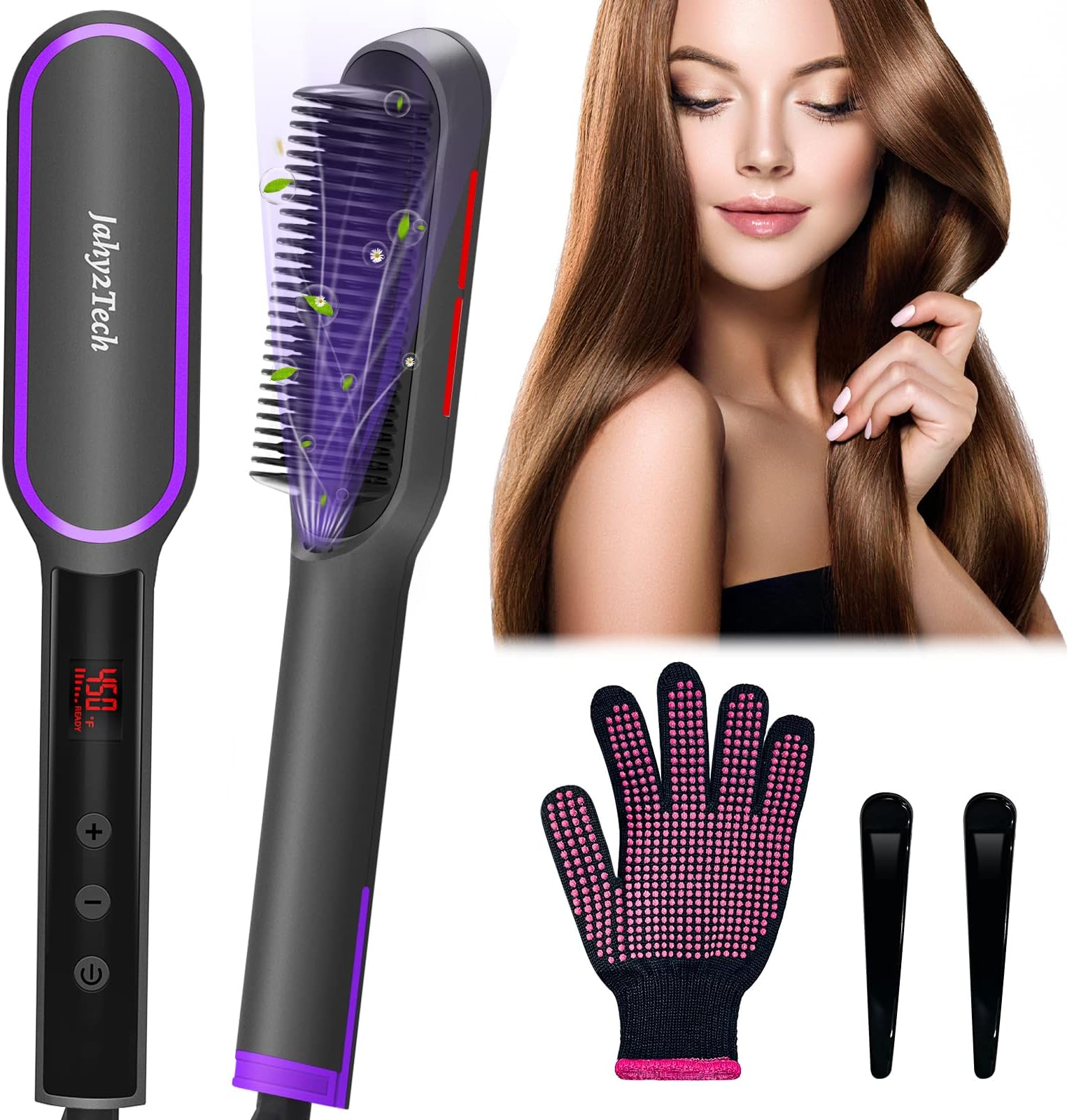 Hair Straightener Brush Hot Comb Hair Straightening Comb Ladies Hairdressing Tools New Type of straightening Comb with Digital Display and Automatic Shutdown of Negative ion Timer