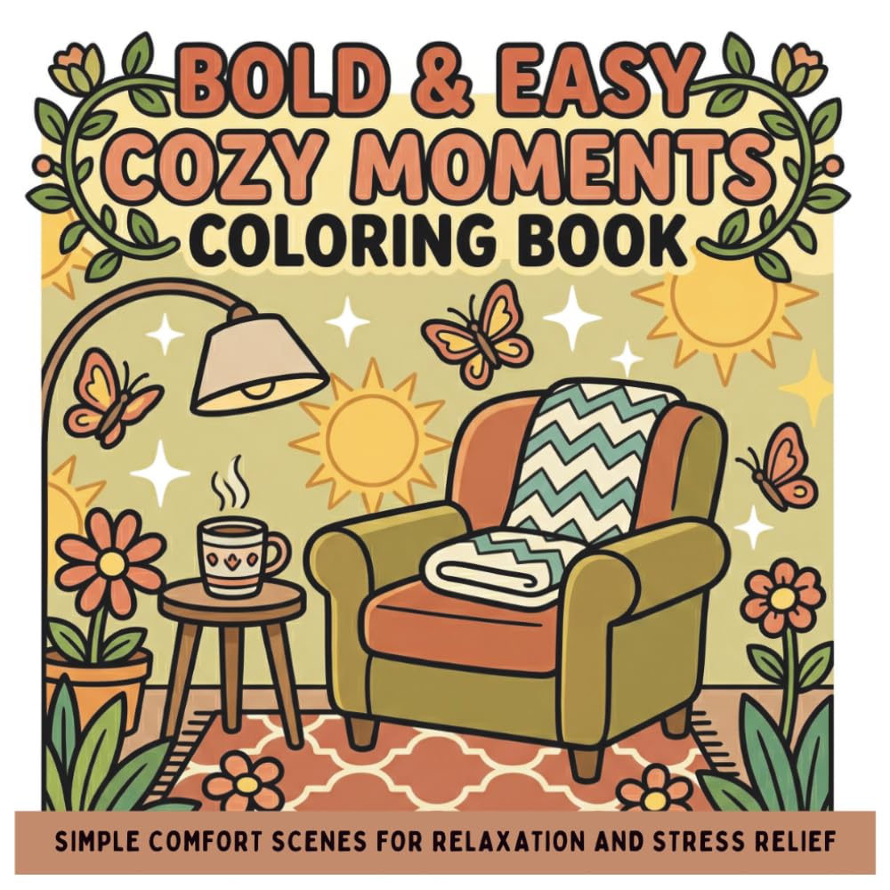 Bold & Easy Cozy Moments Coloring Book: Bold and Easy Coloring Book for Adults and Teens, Simple Stress Relief Pages with Thick Lines, Cozy Beginner Friendly Designs for Relaxation and Mindfulness