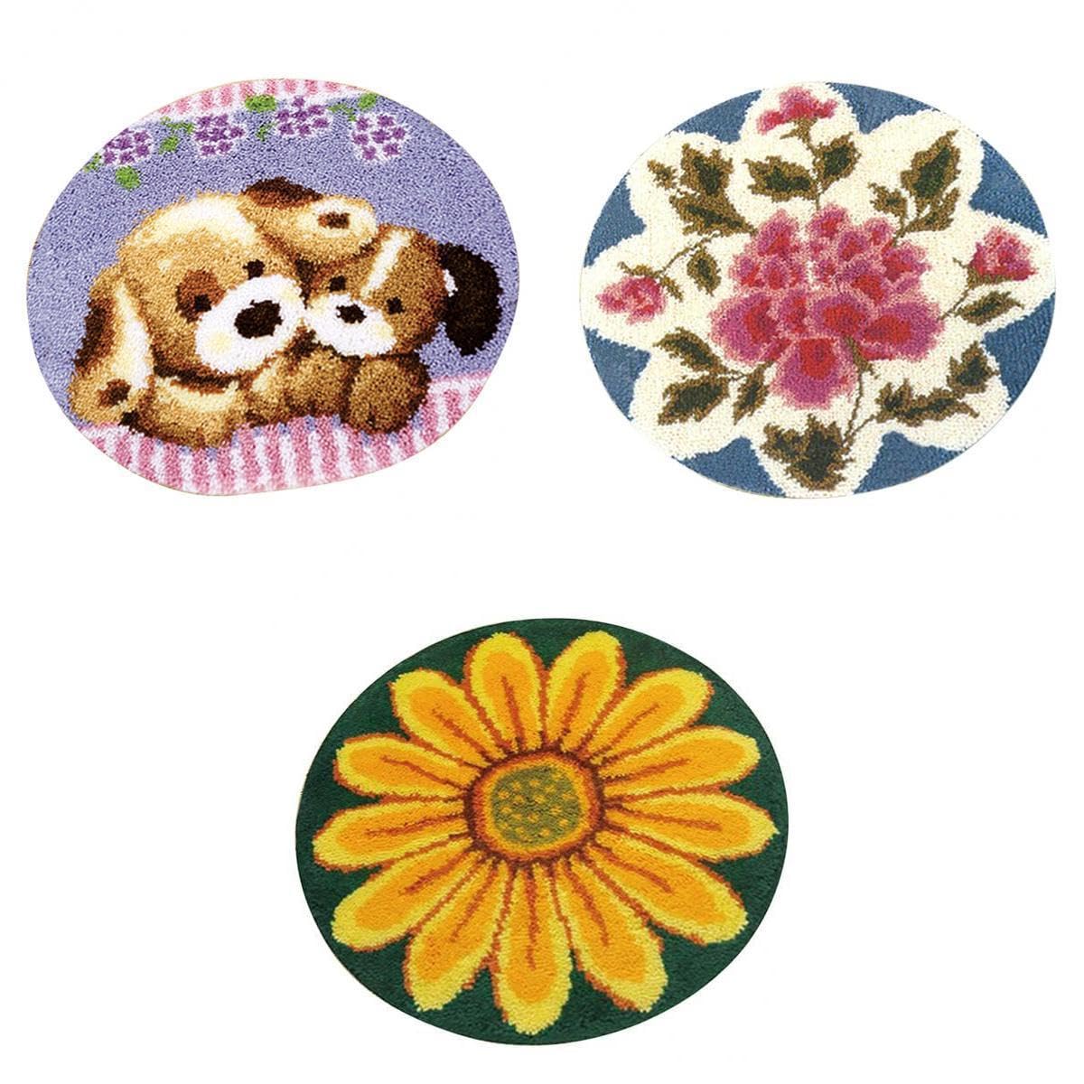 FABLOFT® 3Pcs Latch Hook Rug Kit for Kids DIY Rose Flower Dog Carpet Craft Rug Making-image-19