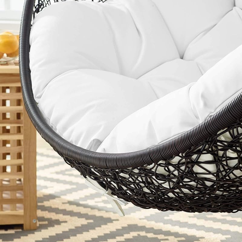 Modway Encase Wicker Rattan Outdoor Patio Porch Lounge Egg Swing Chair with Stand in White image 7
