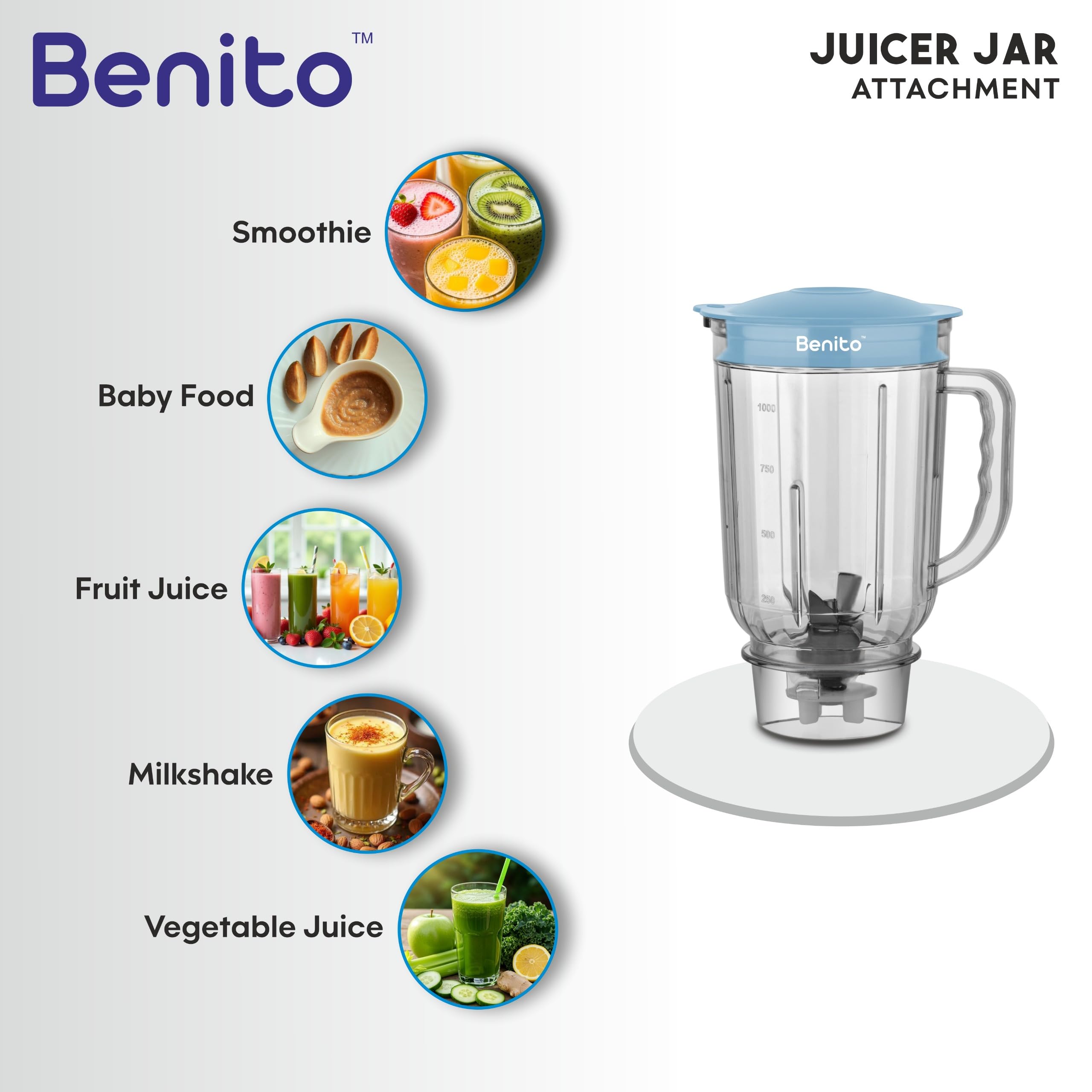 Benito Crystal Transparent Polycarbonate Juicer Jar (1L) for Mixer Grinder – Compatible with 4-Teeth Coupler & Dual Locking System — Amazon image 7