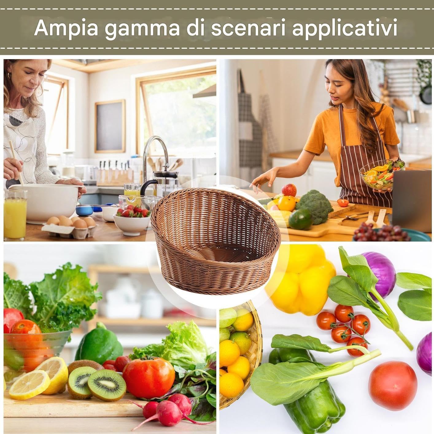Generico Portapane Vassoio Inclinato Per Alimenti | Cesto Intrecciato Pane E Frutta Caramelle Snack Banana Pasticcini Patate Ristorante Picnic Panetteria Colazione