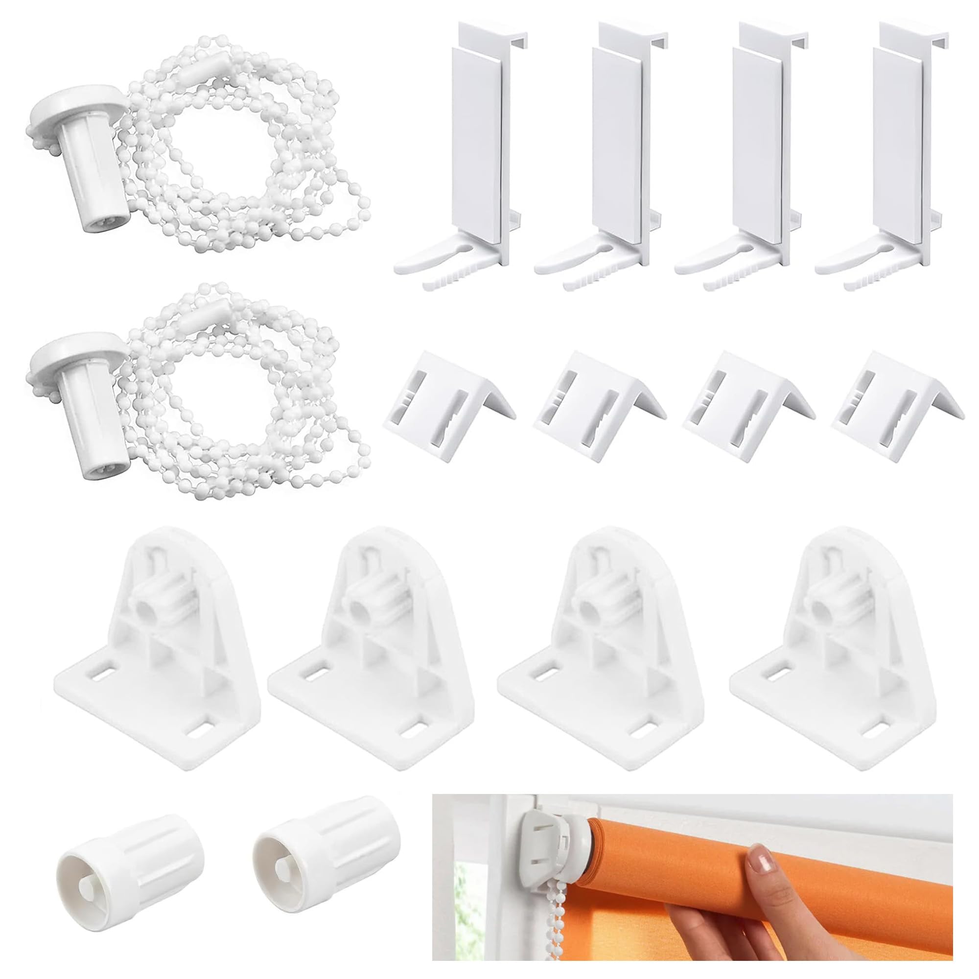 2 zestawy białych uchwytów do rolet okiennych 17mm, części zamienne, zestaw okuć rolet Klemmfix Blind do rolet zaciemniających Klemmfix, rolet z bocznym pociągnięciem, podwójnych rolet