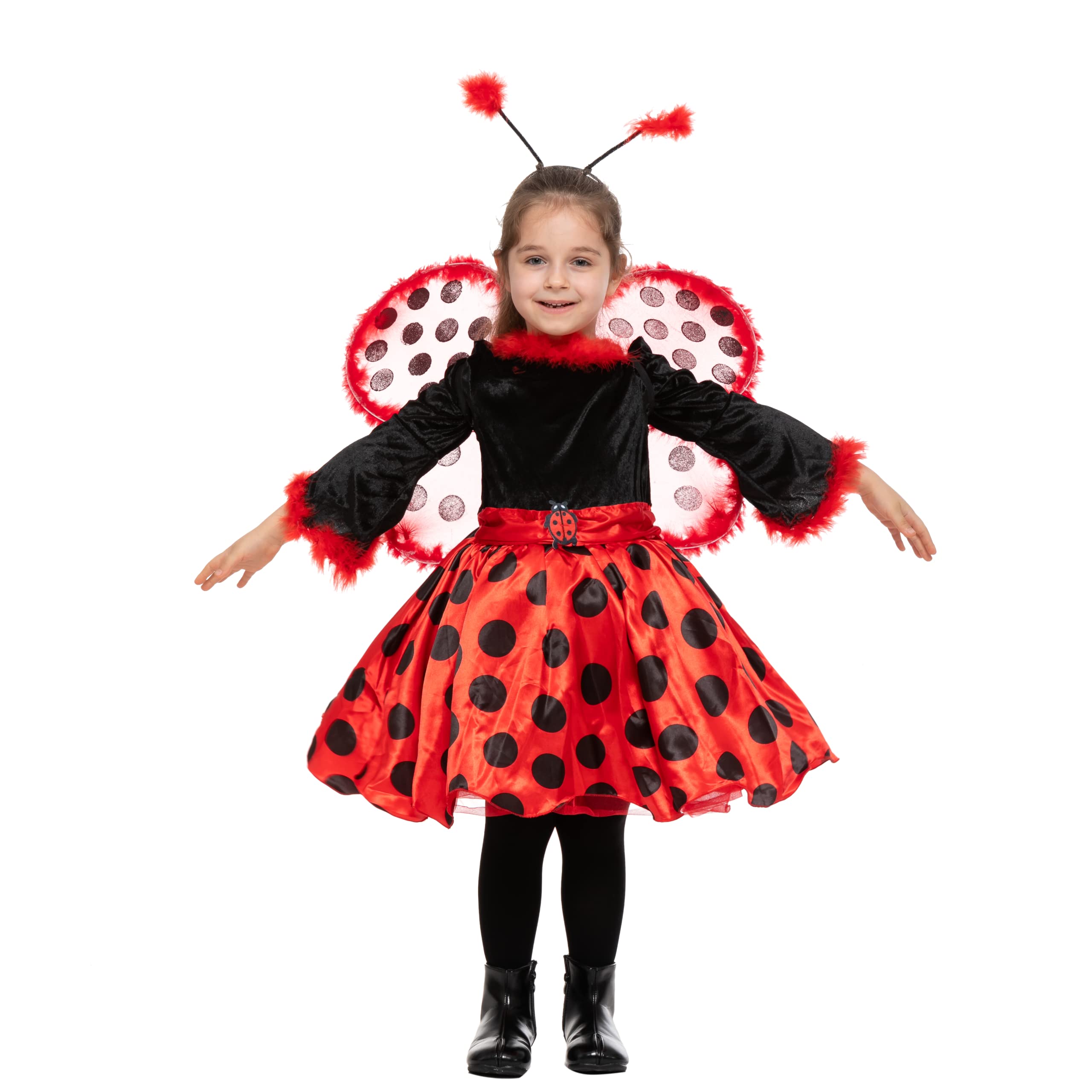 Spooktacular Creations Halloween Ladybug Girl Costume, Fancy dress with wings for Themed Parties, Cosplay, Dress Up Party