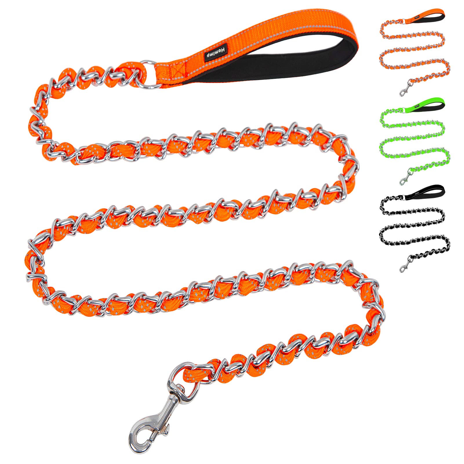 HOMIMP Chew Proof Dog Leash for Medium Large Dogs, Reflective 6 FT Heavy Duty Metal Chain Dog Leashes with Soft Padded Handle, Anti Bite Durable Rope Leashes for Pitbull, Non Chewable