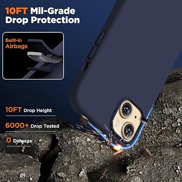 URUCHI iPhone 15 ile Uyumlu Kılıf, İçi Kadife Kaplamalı İnce Sıvı Silikon Tam Koruma Yumuşak Jel Silikon Kapak, Lacivert
