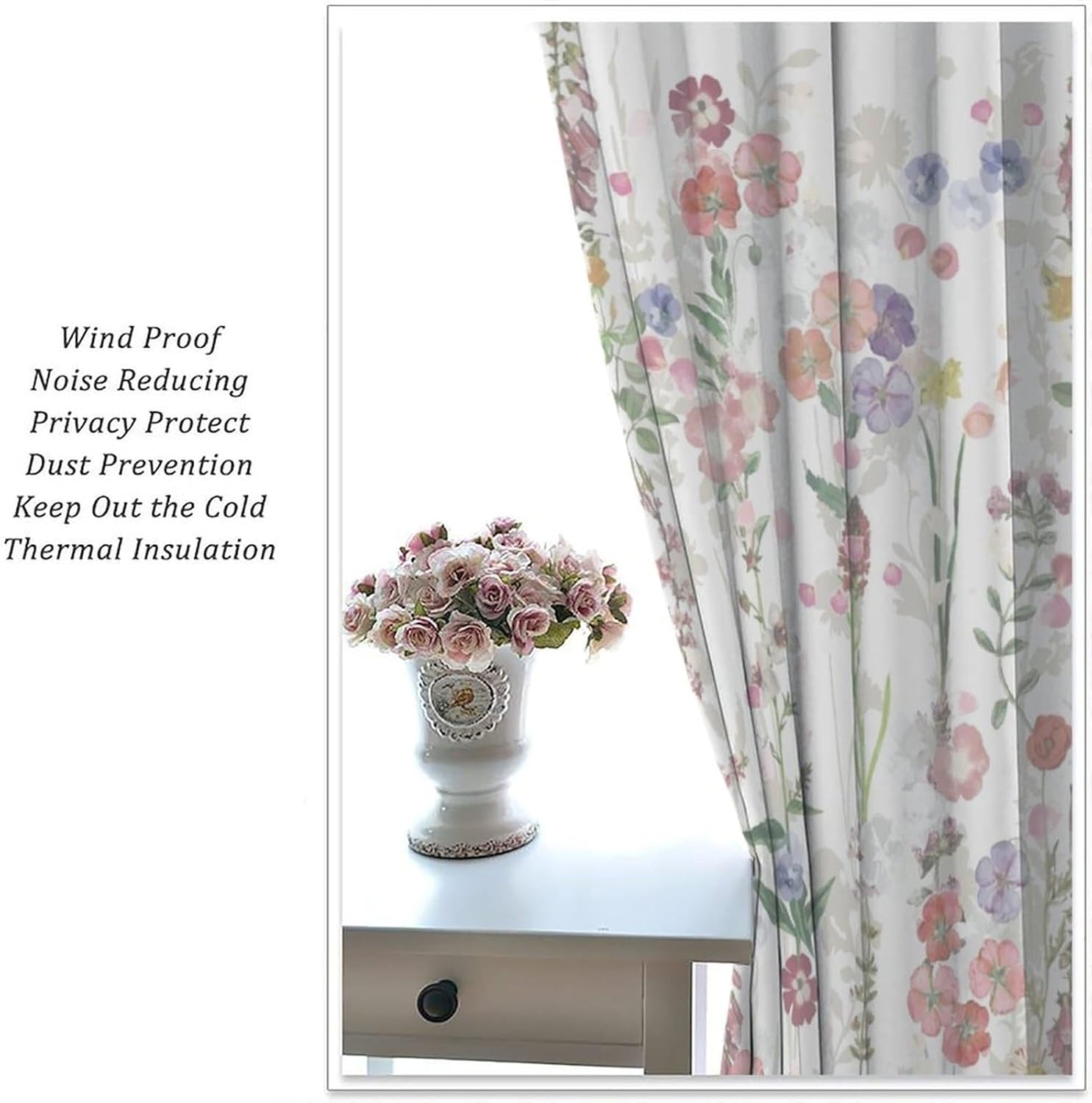 Watercolor Floral Curtains,Pink Eucalyptus Leaf Flowers Plants Herbs Blossom Botanical Pattern Blackout Print Window Drapes for Bedroom Living Room Kitchen 42x45 Inch